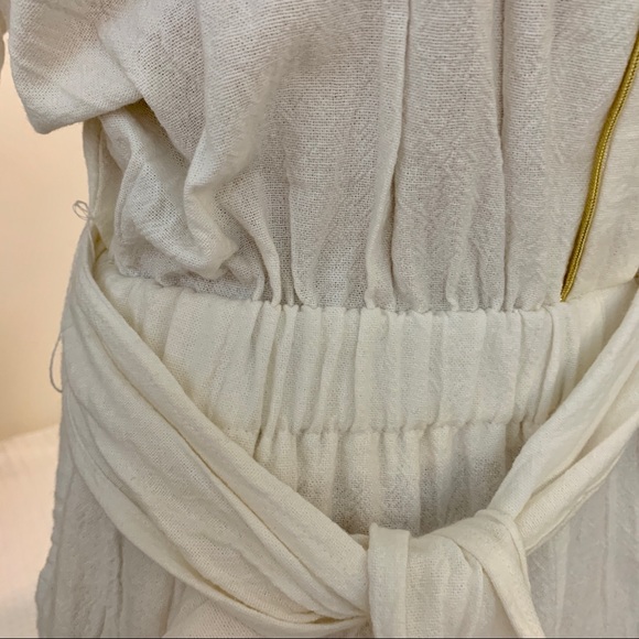 NWT |  90s Vintage Button Front Romper | White | L | Cotton | Gold Trim - Picture 3 of 7